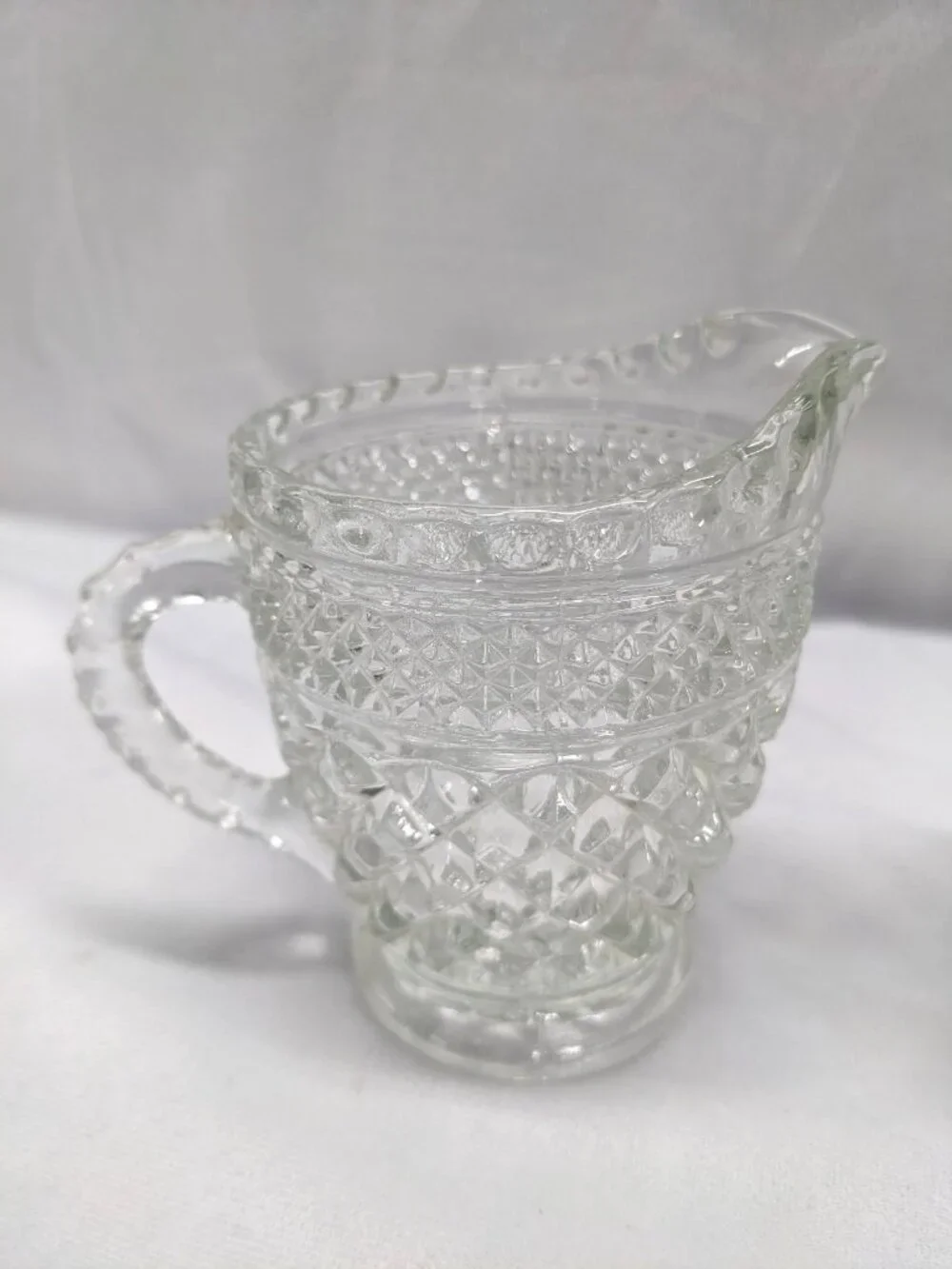 Vtg Anchor Hocking Wexford Pressed Glass Creamers Lot Of 2 Diamond Cut Pattern